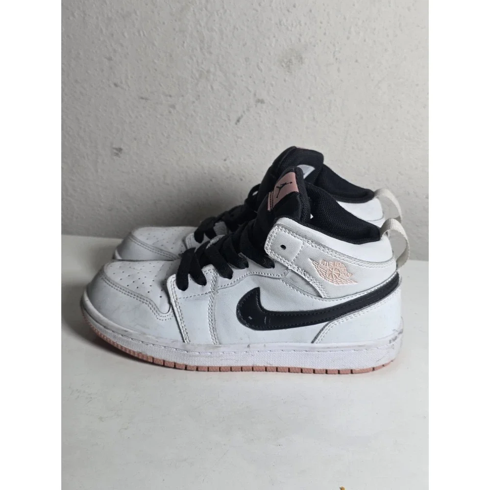 Jordan Air Jordan 1 Mid White Black Pink Sneaker Unisex Kids 1.5Y 554725-180 - Picture 8 of 11
